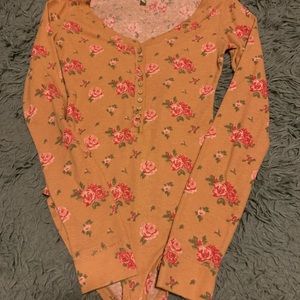 FREE PEOPLE DYLAN Thermal Floral Henley Bodysuit